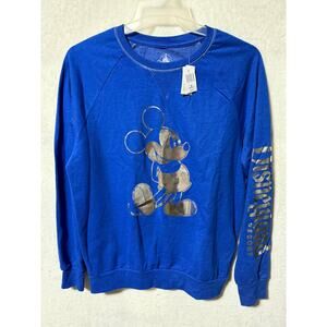 Disneyland Resort Wishes Come True Blue Metallic Mickey Sweatshirt Size M *NWT